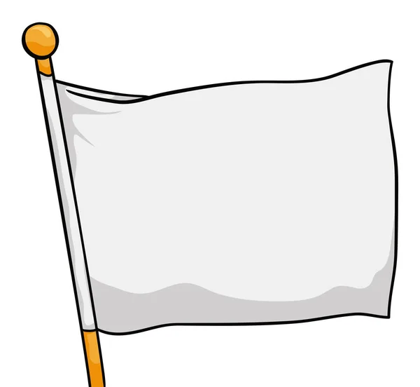Viftar Vit Flagga Med Guldflaggstång Mall Design Tecknad Stil Och — Stock vektor