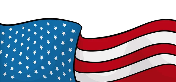 在白色背景上以卡通风格挥动的带条纹星形的美国国旗 — 图库矢量图片