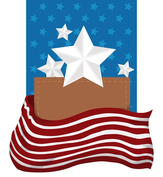 带有美国图案的爱国模版 用条纹 星条旗和用缝框装饰的褐色标志装饰 — 图库矢量图片