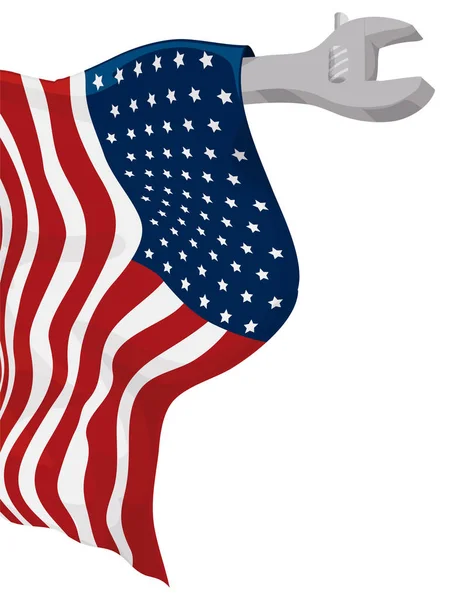 Regulowany Klucz Flagą Amerykańską Wiszący Białym Tle Stylu Kreskówki — Wektor stockowy