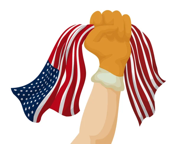 Amerikan Bayrağı Tutarken Eldiveni Takan Yumruğunu Kaldırmış Çizgi Film Stili — Stok Vektör
