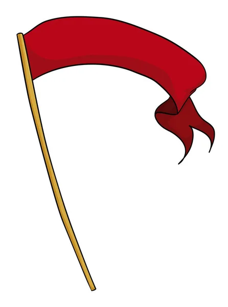 Lange Rote Flagge Mit Goldenem Fahnenmast Cartoon Stil Auf Weißem — Stockvektor