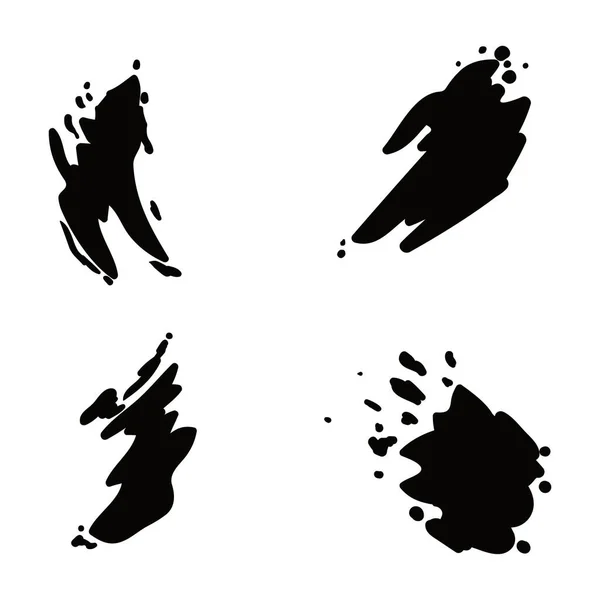 Τέσσερα Δείγματα Πιτσιλίσματος Μπογιάς Μαύρο Χρώμα Λευκό Φόντο — Διανυσματικό Αρχείο