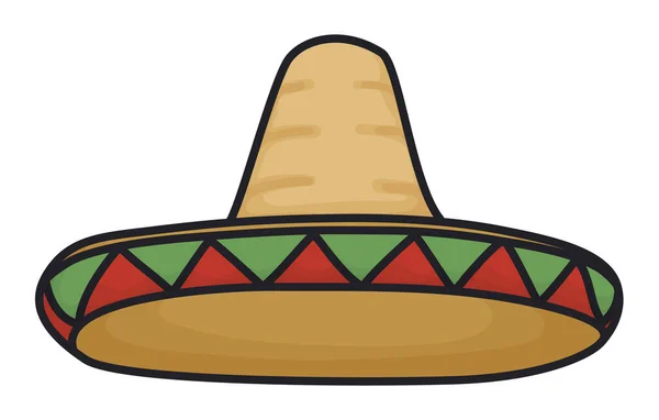 Μεξικάνικο Καπέλο Charro Σομπρέρο Επίπεδα Χρώματα Και Περιγράμματα Λευκό Φόντο — Διανυσματικό Αρχείο