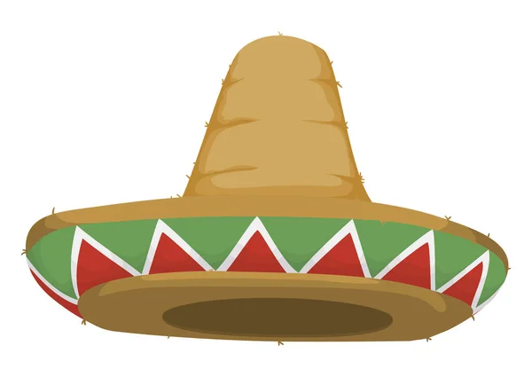 Chapeau Mexicain Sombrero Charro Fait Paille Rustique Décoré Triangles Verts — Image vectorielle