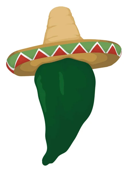Chili Vert Avec Sombrero Chapeau Charro Aux Couleurs Mexicaines Conception — Image vectorielle