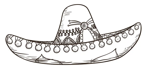 Dessin Chapeau Mariachi Sombrero Charro Style Dessiné Main Isolé Sur — Image vectorielle