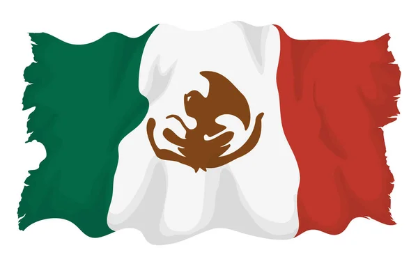 Elszigetelt Kialakítás Sérült Mexikói Zászlóval Szakadt Szélekkel Hullámzó Hatással Rajzfilm — Stock Vector