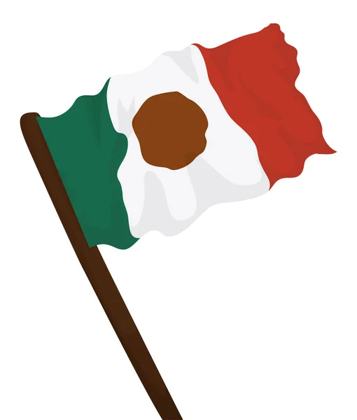 Mexikó Régi Zászlója Szakadt Szélű Lobogtatva Zászlórúdon Design Rajzfilm Stílus — Stock Vector