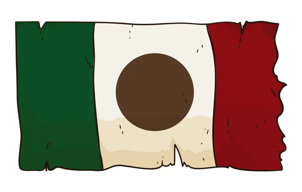 Bandiera Tricolore Messicana Con Effetto Invecchiato Bordo Strappato Stile Cartone — Vettoriale Stock