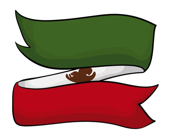 Ruban Tricolore Plié Avec Armoiries Mexicaines Style Dessin Animé — Image vectorielle