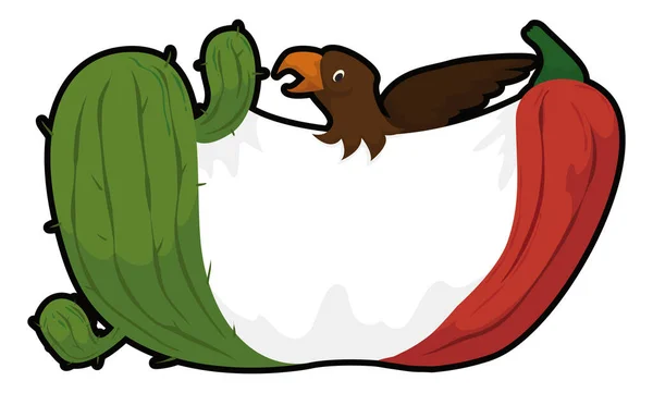 Mexikansk Flagga Gjord Med Grön Kaktus Vitt Tyg Örn Och — Stock vektor