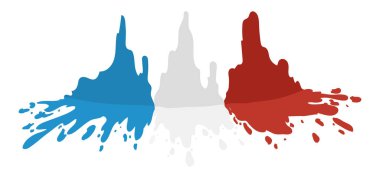 Fransız bayrağının ulusal renkleriyle üç renkli boya damlaları: mavi, beyaz ve kırmızı.