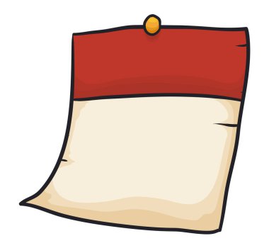 Çizgi film tarzında raptiye ile tutturulmuş eski gevşek yapraklı takvim sayfası olan şablon tasarımı.