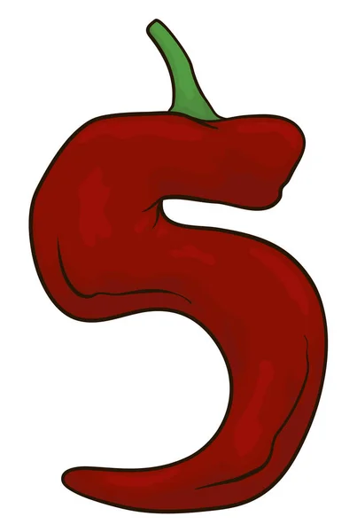 Číslo Pět Červeným Chilli Pepřem Design Kresleného Stylu Bílém Pozadí — Stockový vektor
