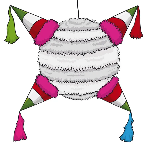 メキシコ色で装飾されたカラフルなピナタ 白を基調とした漫画風のデザイン — ストックベクタ
