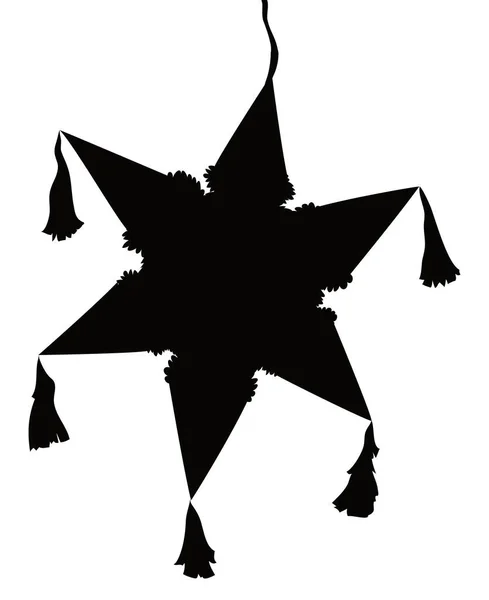 白い背景に星型のぶら下がりピナタの黒いシルエット — ストックベクタ