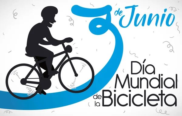 Silhouette Nera Uomo Sorridente Bicicletta Numero Commemorare Giornata Mondiale Della — Vettoriale Stock