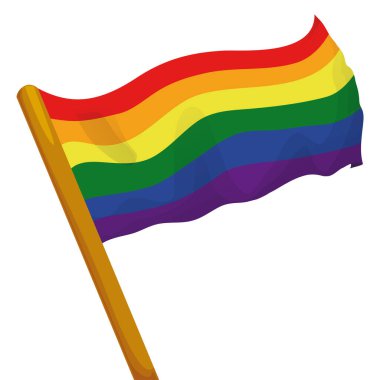 Ayrı bir gökkuşağı bayrağı, çizgi film tarzında bronz bir bayrak direğine asıldı..