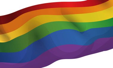 Beyaz arkaplan üzerinde gradyan etkisi olan gökkuşağı bayrağı sallama, Vektör illüstrasyonu