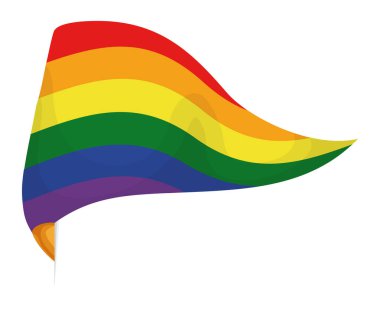 Gökkuşağı bayraklı Pennant ve bayrak direği soldan dışarı bakıyor. Beyaz arkaplanda çizgi film tarzında gurur tasarımı.