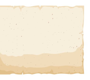 Yırtık kenarlı eski bir parşömen sayfasında şablon tasarımı. Beyaz arkaplanda çizgi film tasarımı.