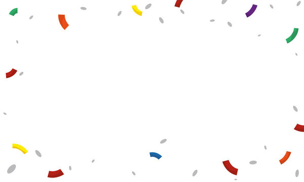 Цветной шаблон с конфетти в цветах радужного флага, чтобы отпраздновать во время Прайда. Баннер в стиле мультфильма на белом фоне.