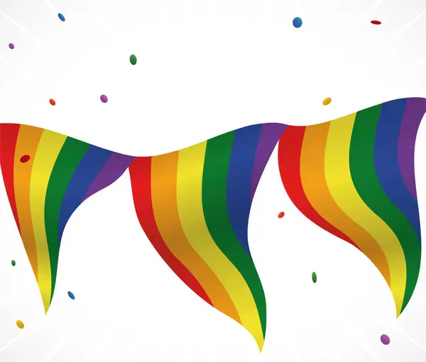 Festlig Design För Pride Med Banderoller Regnbågens Färger Och Konfetti Stockillustration