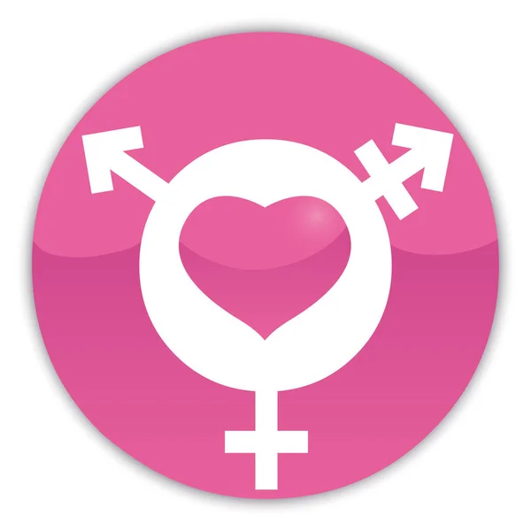Pink Button Transgender Symbol Heart Icon Isolated White Background — Stock Vector