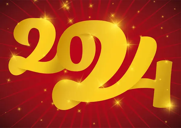 ゴールデンサインと統一番号2024と赤い背景に輝く新年の記念デザイン ベクターグラフィックス