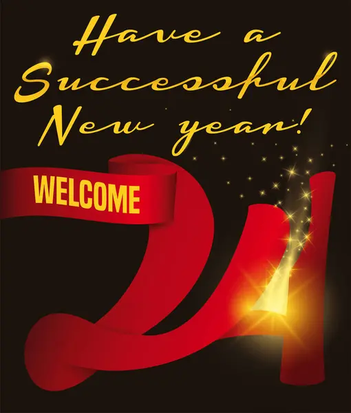 Ruban Rouge Avec Message Bienvenue Salutation Pour Nouvel 2024 Décoré Vecteur En Vente