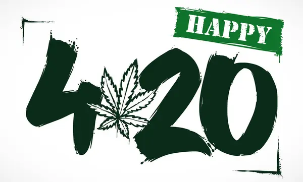 Зеленые Граффити Трафарет Листьями Канабиса Распишитесь Счастливую 420 Стоковая Иллюстрация