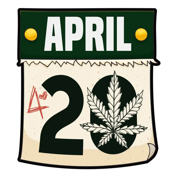 Grön Lösbladskalender Med Datum Mars Och Teckning Cannabislöv För Att Royaltyfria illustrationer