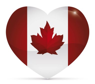 Heart shaped button decorated with Canadian flag inside with glossy effect. clipart