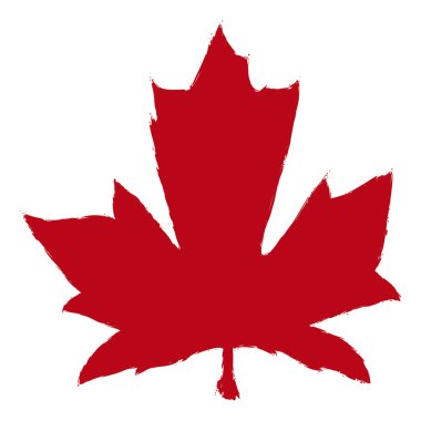 Beyaz arkaplanda fırça darbesi şeklinde kırmızı akçaağaç yaprağı silueti.