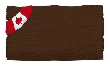 Wooden sign decorated with the flag of Canada in the upper left corner. Template in cartoon style. clipart