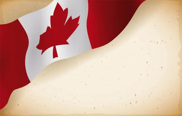 stock vector Canada flag hanging on a corner of an empty scroll. Template in gradient effect.