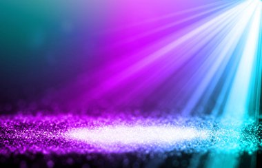 Pink and Blue sparkle rays glitter lights with spotlight bokeh elegant show on stage abstract background. Dust sparks background.Spotlight background