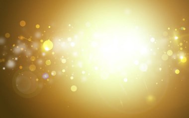 Gold sparkle rays glitter lights with bokeh elegant lens flare abstract background. Dust sparks background.