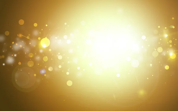 Gold sparkle rays glitter lights with bokeh elegant lens flare abstract background. Dust sparks background.