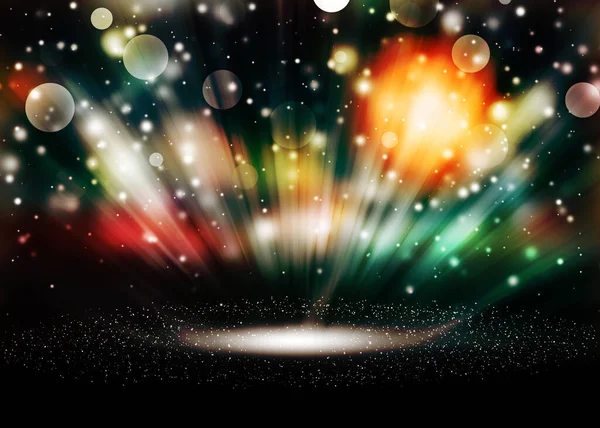 Night Sprankelende Stralen Glitter Lichten Tonen Het Podium Met Bokeh — Stockfoto