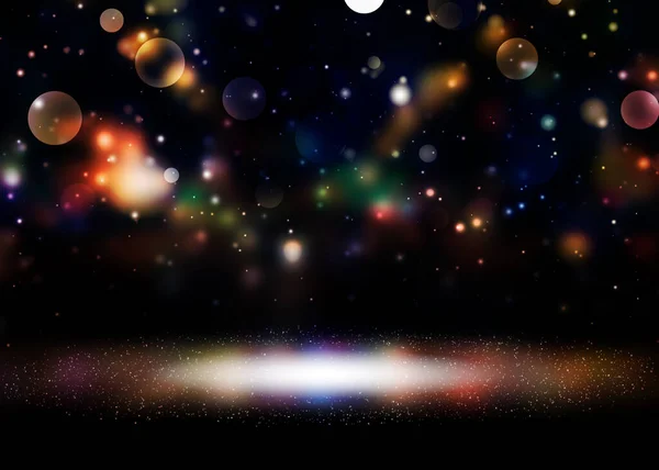 Σκούρα Φώτα Glitter Νύχτα Δείχνουν Στη Σκηνή Bokeh Κομψό Φακό — Φωτογραφία Αρχείου