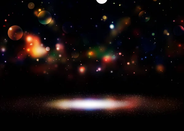 Donkere Nacht Glitter Lichten Tonen Het Podium Met Bokeh Elegante — Stockfoto