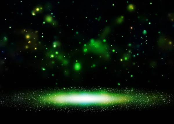 Dunkelgrüne Glitzerlichter Erscheinen Auf Der Bühne Vor Einem Abstrakten Hintergrund — Stockfoto
