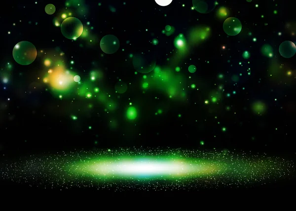 Sahnede Koyu Yeşil Parıltılı Işıklar Var Bokeh Zarif Mercekleri Soyut — Stok fotoğraf