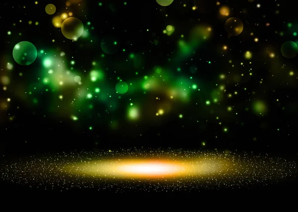 Donkergroene Glitterlichten Tonen Het Podium Met Bokeh Elegante Lens Flare — Stockfoto