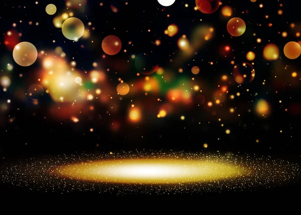 Donker Gouden Glitter Lichten Tonen Het Podium Met Bokeh Elegante — Stockfoto