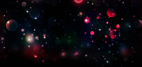 Ruimte Achtergrond Met Nacht Kleurrijke Schittering Stralen Glitter Lichten Bokeh — Stockfoto