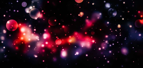 Ruimte Achtergrond Met Nacht Kleurrijke Schittering Stralen Glitter Lichten Bokeh — Stockfoto