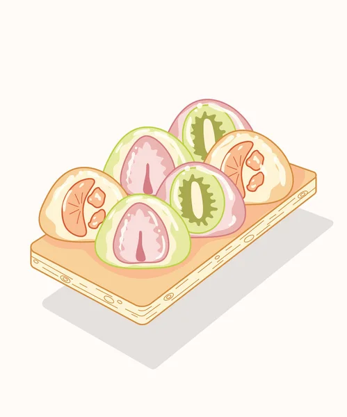 Mochi Moti Nourriture Asiatique Plat Bento Mochi Des Bonbons Japonais — Image vectorielle